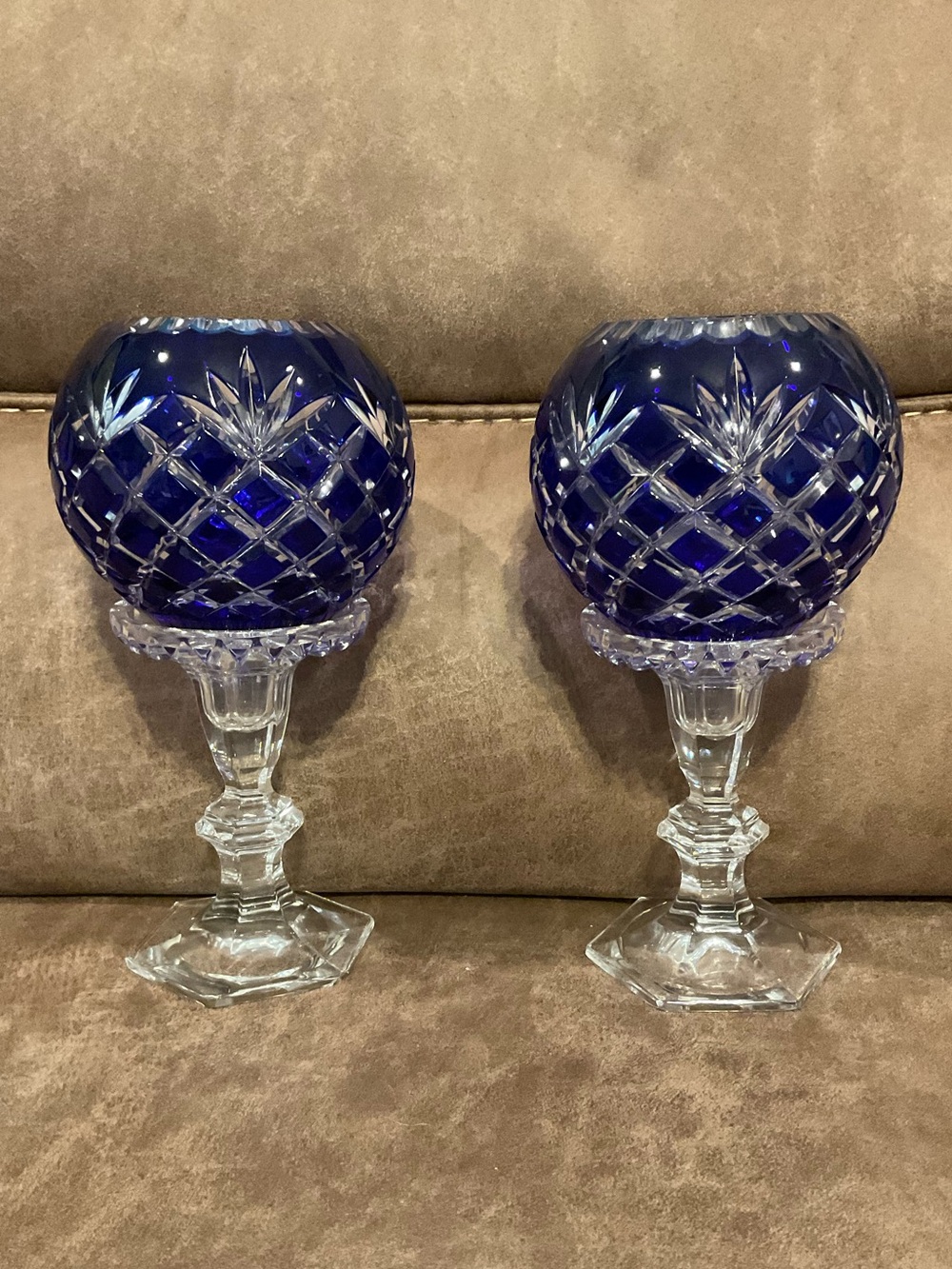 Ofnah Vintage Crystal Cobalt Blue Votive Holders